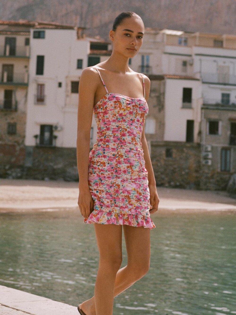 Zara Floral Print Draped Mini Dress Size Medium NWT